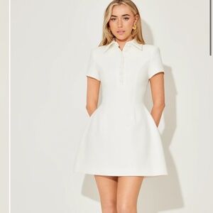 ODD MUSE VOLUME COLLARED MINI DRESS IN WHITE - NWT (Size XS)
